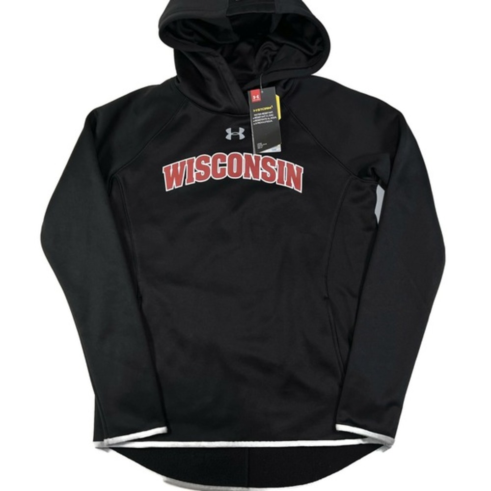 Under‎ Armour Wisconsin Badgers Hoodie Women Small Black Storm Fleece NWT